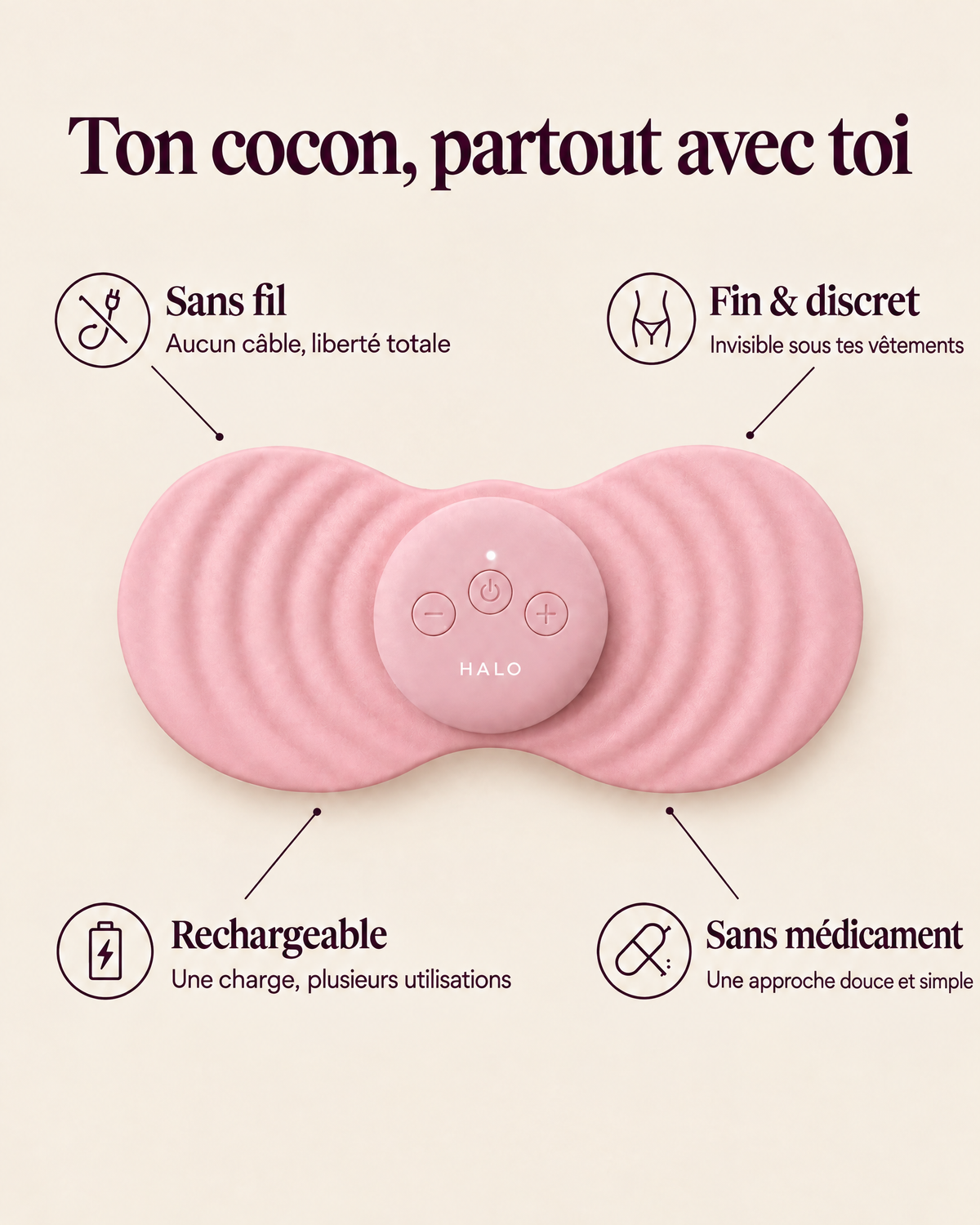 HALO : sans fil, fin et discret, rechargeable, sans médicament