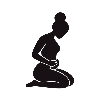 Illustration of a woman kneeling with her hands on her lower belly